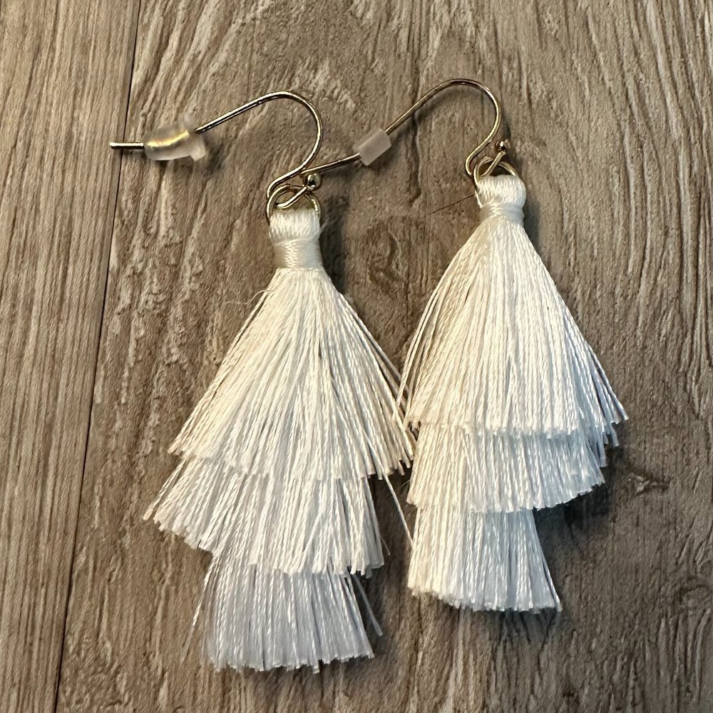 White Tassel Earrings
